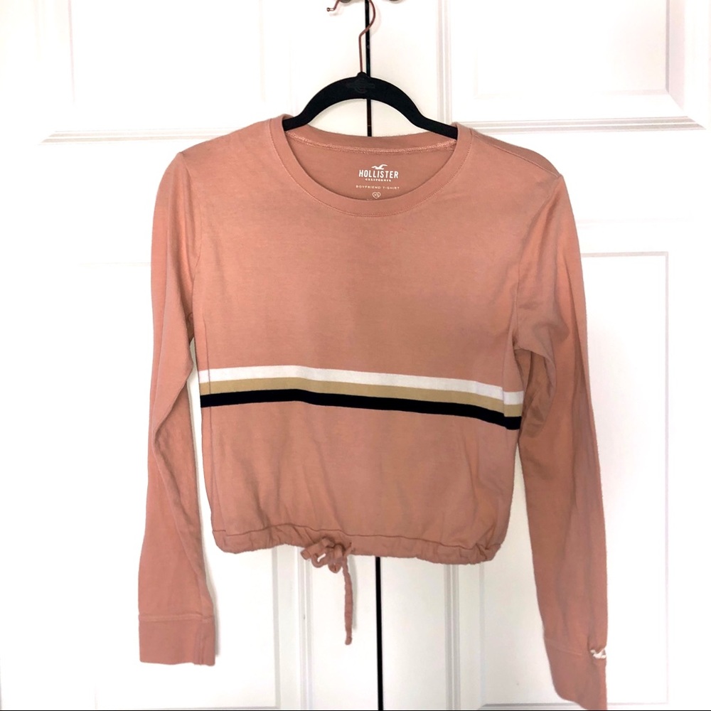 Hollister boyfriend striped drawstring shirt